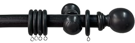 Home Hacks Wooden Curtain Pole Set Wall Mounted Natural Wood Curtain Rail with Finials Brackets Rings Fixed Length Rod Ideal for Eyelet Curtains, Home Office, Living Room, Kitchen (Dark Grey, 120cm)