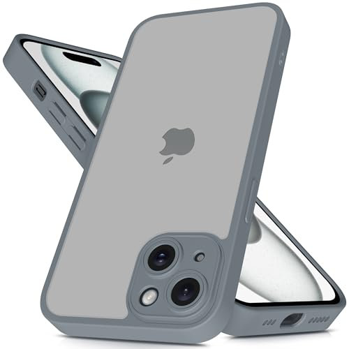 Mootobo for iPhone 15 Case with Camera Lens Full Cover Protection, 10FT Military Grade Drop Protection Phone Case with Anti-Fingerprint Matte Back 6.1 inch - Grey