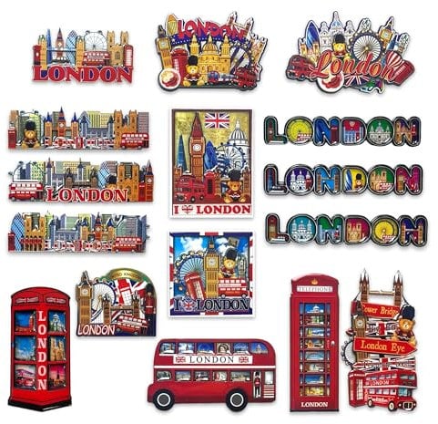 SAJAK 12x London Souvenir 3D Fridge Magnets Set British Landmark, UK Travel Gift Decor, Iconic London Theme, Big Ben, Home Kitchen Collectible Keepsakes, Great Britain Tourist Memorabilia