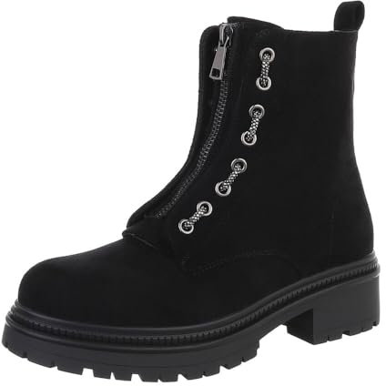 Ital Design Damen Stiefeletten mit Reißverschluss und Blockabsatz, runde Spitze, Schwarz, Gr. 36