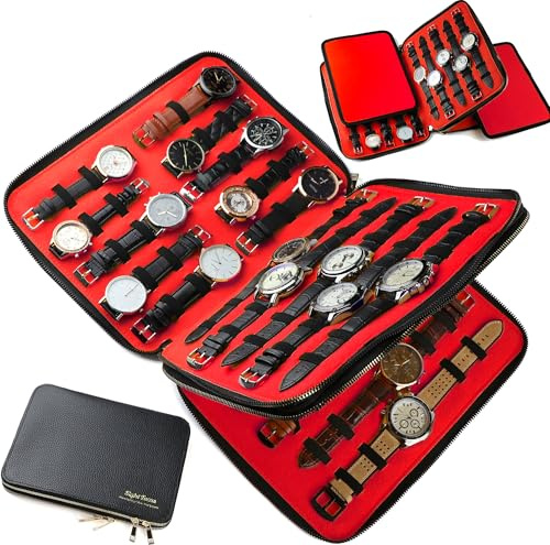 40 Slots Big Case Bag Watch Band Storage Strap Organizer Double Layer, Watch and Straps Collection for Apple Watch Band Organizer Jewelry Box Garmin Fitbit Samsung Galaxy Smart Watch Holder Men Ladies
