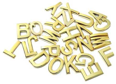 NanTun 3D Gold House Numbers Mailbox Letters A to Z Self-Adhesive 2 Inch Stickers for Doors and Mailboxes Hotel Room Apartment Office Cars Trucks