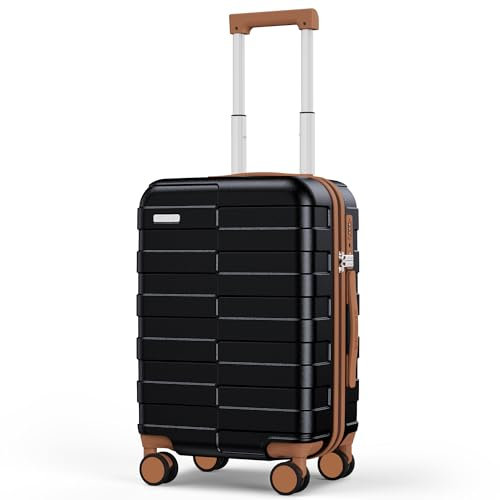 Vipbox Koffer Klein Hartschale 55cm (3 Jahre VIP-Service) Leicht Polycarbonat Reisekoffer Ultra-Langlebige Trolley Handgepäck mit 4 Rollen und TSA Schloss, Premium Schwarz