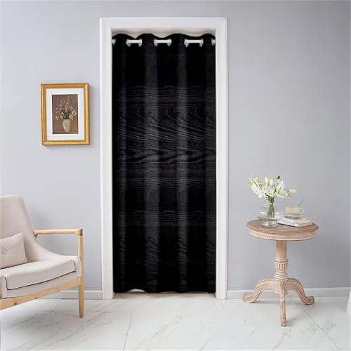 Odot Türvorhang Blickdicht mit Ösen, Verdunklungsvorhänge Vintage-Holzbrettern Druck Vorhang 1 Stück Thermovorhang Wohnzimmer Schlafzimmer Schrank Raumteiler Vorhang (80x150cm,Schwarz)