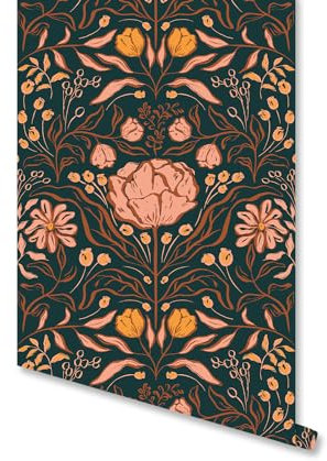 Kainole Floral Art Nouveau Wallpaper Plant Leaves Peel and Stick Wallpaper,Daisy and Rose Self Adhesive Wallpaper Boho Contact PaperRemovable Wallpaper Home Decor Wall Art Wall Decor Room Decor