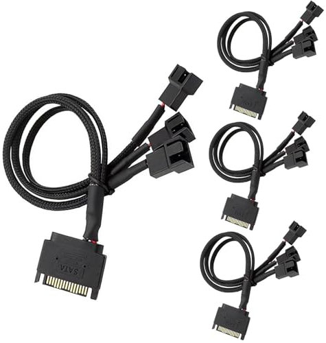 RUNCCI-YUN 4Pcs SATA auf 4 Pin kabel,Lüfter Splitter pc stromkabel 15 Pin SATA auf 3 x 3 Pin/4 Pin 12V Computer Gehäuse Lüfter Stromkabel(27CM)