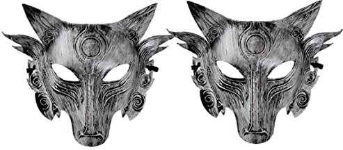 Masque de loup-garou de demi-visage, costume de loup 2pcs Halloween Wolf Head Simulation Masques Animal Masquerade Cosplay Props Movie Thème des fournitures de fête Halloween (Silver), Wolf Mask Ha
