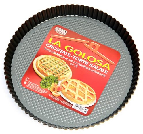 sopomarkt24 Obstkuchenform Tortenboden Kuchenform 28cm Backform La Golosa Kuchenblech bis 250°C hitzebeständig mit Wellenrand Quicheform Antihaftbeschichtung 28 cm Grau