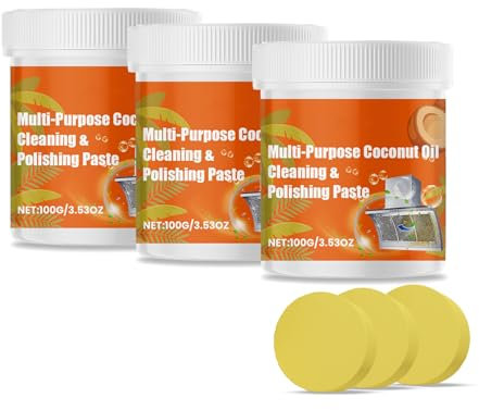 Multi-Purpose Coconut Oil Cleaning & Polishing Paste, Stainless Steel Coconut Oil Cleaning Paste for Cookware,Stove And Oven Cleaner,Multi Purpose Kitchen Grease Cleaner (3pcs)