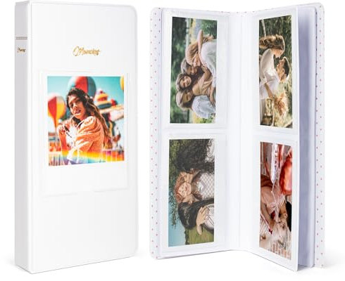 HIYQIN Fotoalbum für Instax Wide Film 3,5 x 4,25, 64-Taschen-Fotoalbum mit Foto Fenster passend für Fujifilm Instax Wide 400/300/210/200/Wide EVO/Polaroid 600 i-Type – Weiß