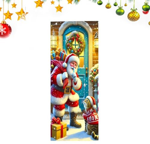 Cubierta de puerta de Navidad, fundas decorativas para puertas, decoración festiva, decoración de fiestas de Navidad, cubiertas decorativas de puerta de Navidad, decoraciones de puerta de vacaciones