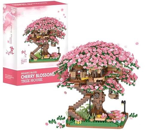 Kirschblüte Baumhaus Bausteine Bausatz, 2008 Teile Mini Kirschblüte Baumhaus Bonsai Baum Bausteine Set, Japanische Kirschblütenbaum Modellbausatz, DIY Kreatives Botanik Kollektion Deko Geschenk (609)