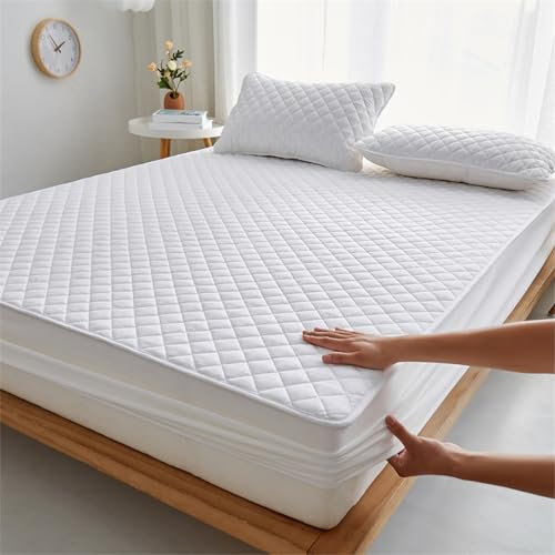 HAIBA Matratzenschoner 135 x 200 cm Weiß bettlaken gesteppt für Boxspringbett bis 30 cm Höhe Weich Mikrofaser Matratzen Topper