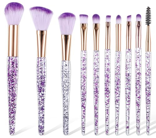 Lot de 10 pinceaux de maquillage professionnels à paillettes pour fond de teint, anti-cernes, fard à paupières, blush, lèvres