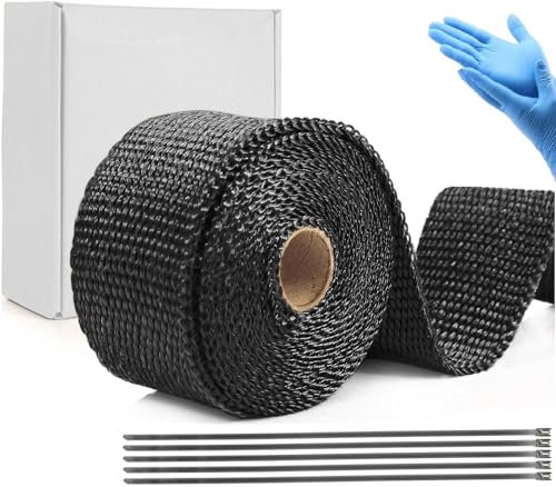 Yosugi 15M Hitzeschutzband Auspuff Dichtband Hitzeschutz mit 5 Kabelbinder Stainless Steel Cable Ties for Motorcycle Manifold, Thermal Tape, Manifold Tape(Schwarz)
