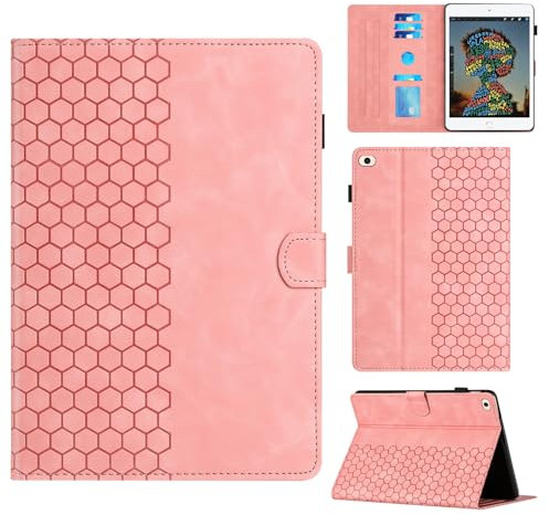 Rosbtib Custodia per iPad mini 5. 4. 3. 2. 1. Generazione 7,9 pollici con supporto con slot per schede, custodia in ecopelle con motivo a trama esagonale per iPad mini 5, Rosa