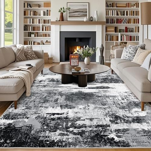 Chicnix Teppich Wohnzimmer, Großer Teppich 160x230 Waschbar Kurzflor rutschfest Weich, Moderner Abstraktem Muster Teppiche für Schlafzimmer Kinderzimmer Büro Esszimmer, Schwarz Weiß