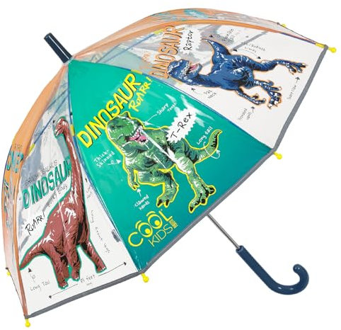 Regenschirm Kinder Transparent - Regenbogen Lustige Kinderschirm Reflektierend für Kleine Jungen 3 4 5 Jahre - Kinderregenschirm Durchsichtig Farbig Sicher - Durchmesser 64 cm - Perletti (Dinos)