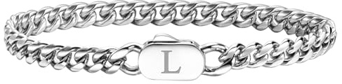 XUANPAI Initiale Armbänder für Männer, A-Z Letter Armband Silber Herrenarmband mit Initiale, Edelstahl Stylish Non Tarnish Cuban Link Armband für Männer Schmuck Geschenke,21cm (L)