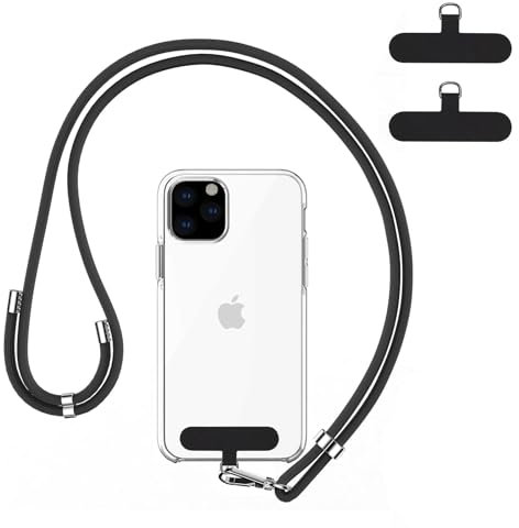 3 Pcs Mobile Phone Lanyard, Crossbody Phone Lanyard Strap, Cell PhoneLanyard, Adjustable Nylon Neck Strap NecklacePhone Compatible with Most Smartphones (2 Patches+1 Long Rope, Black)