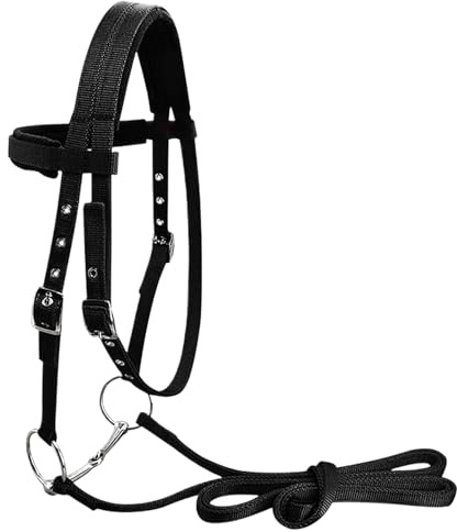 Lead Rope Horse Head Harness with Triple Metal Fasteners | Equestrian Halter Headgear – Comfortable Livestock Control Strap, Farm Equipment for Colts, Geldings, Pasture, Barn Grooming, Ranch Animal