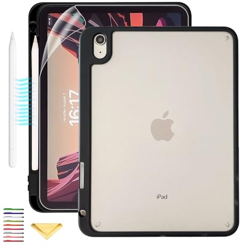 UUcovers for iPad Mini 7 A17 Pro 2024/iPad Mini 6 2021 Frosted Clear Magnetic Attachment Pencil Charging Case with Pencil Holder/Screen Protector Cover for iPad Mini 7th/6th Generation 8.3 inch, Black