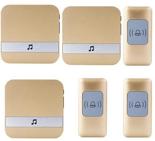 Wireless doorbells 3 Receivers and 3 watertight Push Button, Cordless 1000FT Range,4 Volume & 52 Ringtones,Door Entry Bell for Home Classroom Office Garden,Gold