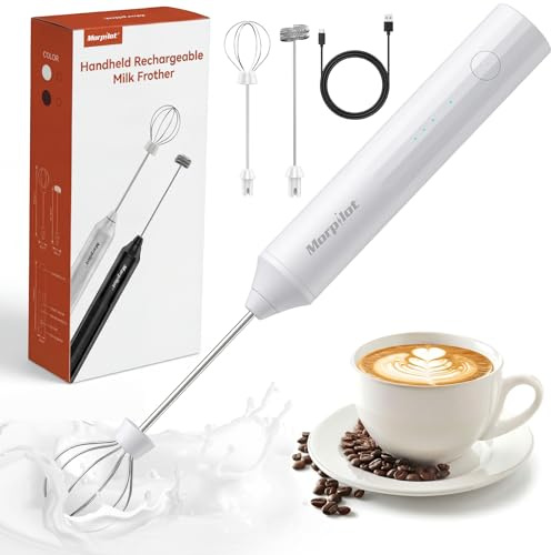 Morpilot Milk Frother, Montalatte Elettrico Ricaricabile, Montalatte Portatile Mini, Frullino Staccabile, per Caffè, Cappuccino, Bianco