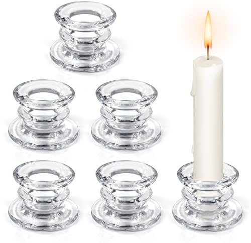 6 Stück Kerzenhalter Glas,Kerzenständer Stabkerzen,Stabkerzenhalter Glas für Hochzeit Weihnachten Party Tischdeko (Transparent)