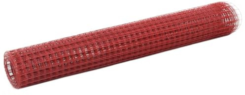 Clôture métallique en acier avec revêtement en PVC - 25 x 1 m - Rouge - Largeur des mailles : 16 x 16 mm - Treillis métallique robuste pour jardin, animaux, plantes, écran de confidentialité