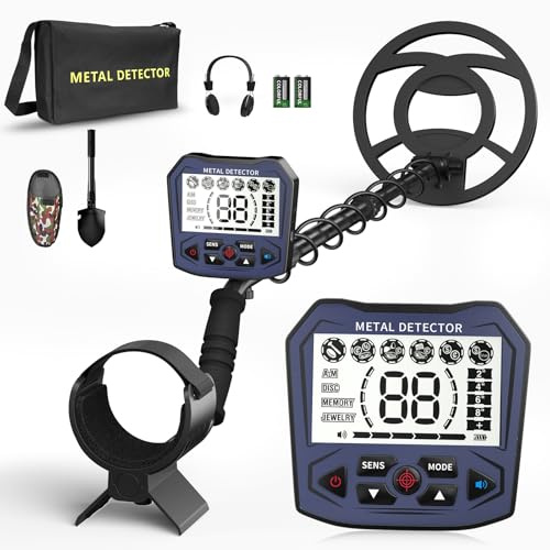 Metalldetektor für Erwachsene und Kinder, einstellbare Länge, Empfindlichkeit und Audioausgabe, 5 Suchmodi, LCD-Display, professionelles Golddetektor-Set für Strand, Garten und Jagd (GRAU)
