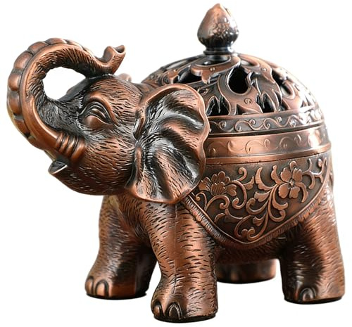 Räuchergefäß Vintage Räucher- Elefant Metall Weihrauchbrenner Räucherstäbchenhalter mit Deckel für Hause Büro Yoga Hotel Dekoration Geschen (Retro Rot Kupfer)
