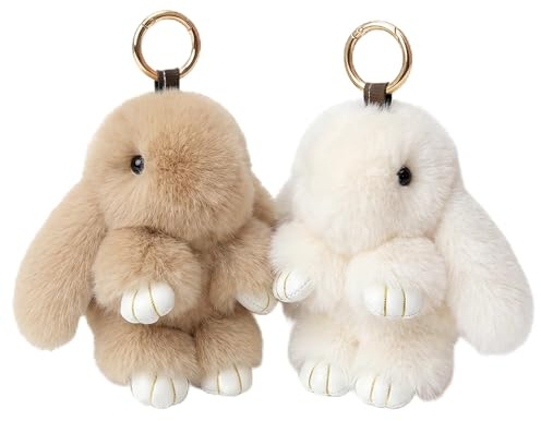QuidToyzian Schlüsselanhänger Hase mit Weichem Plüsch, Kuscheltier Hase Schlüsselanhänger, Handtasche, Autoschlüssel-Dekoration, bezaubernde Plüsch-Hängedekoration 2pcs (white)