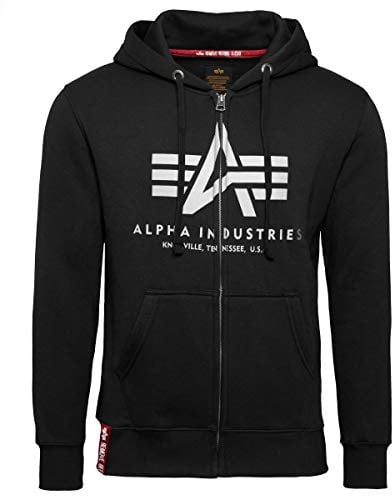 ALPHA INDUSTRIES Homme Basic Zip Hoody Sweat Shirt Capuche Sport, Noir, L EU