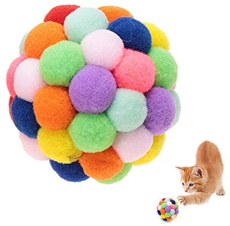 HEEPDD Balle Rebondissante en Peluche pour Chat et Chaton, Jouet à Mâcher Fait Main, Taille M, Colorée