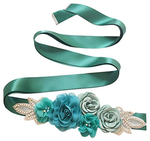 Boyfriend Cardig TININNA - Cintura da donna con strass, perle e fiori, per matrimonio, fascia in raso, per abito da sera, sposa o damigella d'onore