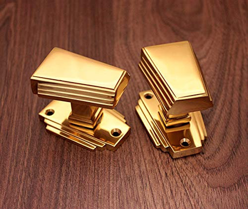 Infinity Decor Modern Style Art Deco Mortice Door Knob – Passage Pull Handle Set in Polished Brass Finish - for External and Internal Use