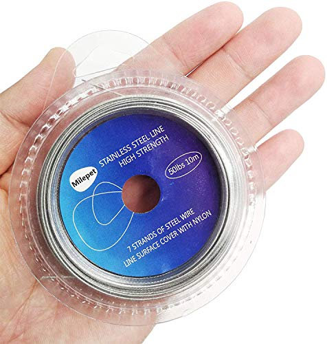 Filo da Pesca in Acciaio Inox Rivestito in Vinile, 10 Metri, 4,5 kg – 60 kg, con 12 crimpi, 200LB