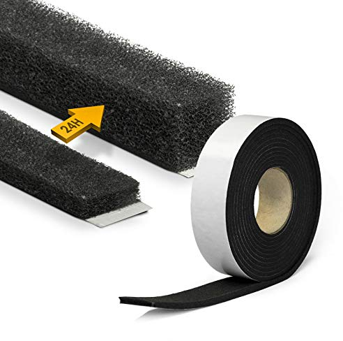 Kompriband 40x6mm -> 40x30mm - 5,6 Meter Moosgummi Dichtband PU Schaum Quellband Fugendichtband selbstklebendes Fensterdichtband Komprimierband Dichtungsband | DQ-PP |