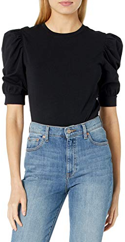 The Drop Women's Mariko Puff-Sleeve Crewneck Stretch Jersey T-Shirt, Black, XL