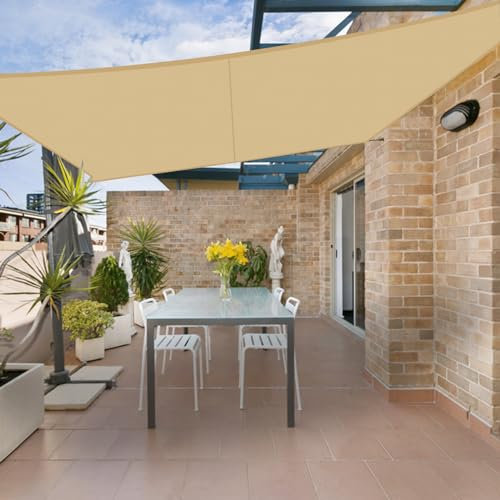 HENG FENG Tenda a Vela Impermeabile Rettangolare Quadrata 5x5m Vela Ombreggiante Parasole Protezione Raggi UV per Esterno Giardino terrazza Colore Sabbia