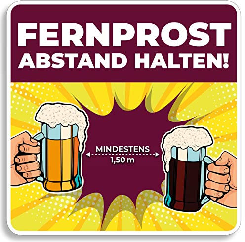 Fernprost Abstand halten Bierdeckel Schild 10 cm x 10 cm Comic wiederverwendbar Schutz Hinweis waschbar Hotel Gaststätte Warnschild Warnhinweis Tisch Tür Fenster (10)