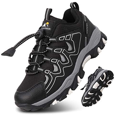 UOVO Turnschuhe Jungen Wasserdicht Wanderschuhe Sneakers Kinder Trekking Schuhe Outdoor Sportschuhe Laufschuhe Schwarz 36