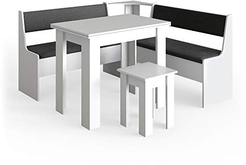 Vicco Eckbankgruppe Roman, Küchentisch, Weiß/Anthrazit, 150 x 150 cm mit Tisch
