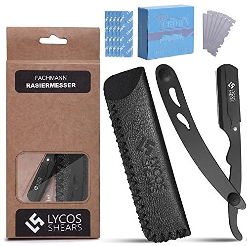 LYCOS SHEARS Rasiermesser Set mit 100 Rasierklingen. Professionelle Friseur Rasierer 100% Super Edelstahl - Barbier Rasier Messer für präzise Bart-Nassrasur für Männer