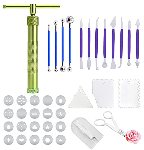 Allazone 19 Stück Clay Extruder Handwerk Maschine mit 20 Formen Zuckerpaste Extruder, Tonpressen Clay Handwerk, Zuckerguss Glätter zum Dekorieren von Kuchen, Tonherstellung