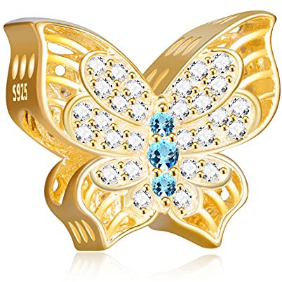 NINGAN giallo farfalla Charms fit Pandora Charms Bracciali, 925 Sterling Silver Bead Heart Charm per bracciali e collane, perfetto regalo di San Valentino per le donne moglie mamma