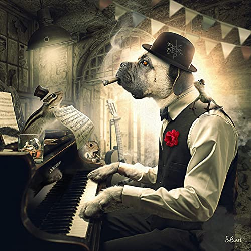 CEyyPD Singe buvant du vin et chien jouant du piano affiches et impressions toile peintures mur Art photos pour salon décor 70x70 cm sans cadre