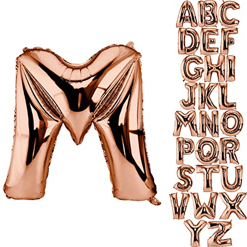 DekoRex Folienballon Rosegold 100cm Luftballon Geburtstag Hochzeit Deko (Buchstabe M)