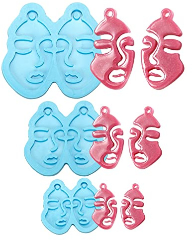 Boutigem Lot de 3 moules à bijoux en silicone en forme de visage humain pour loisirs créatifs, boucles d'oreilles, porte-clés, bijoux